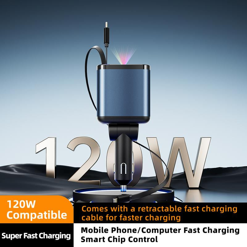 120W Super Fast Charging with 4-in-1 USB Type-C & Lightning Cables for All Smartphones