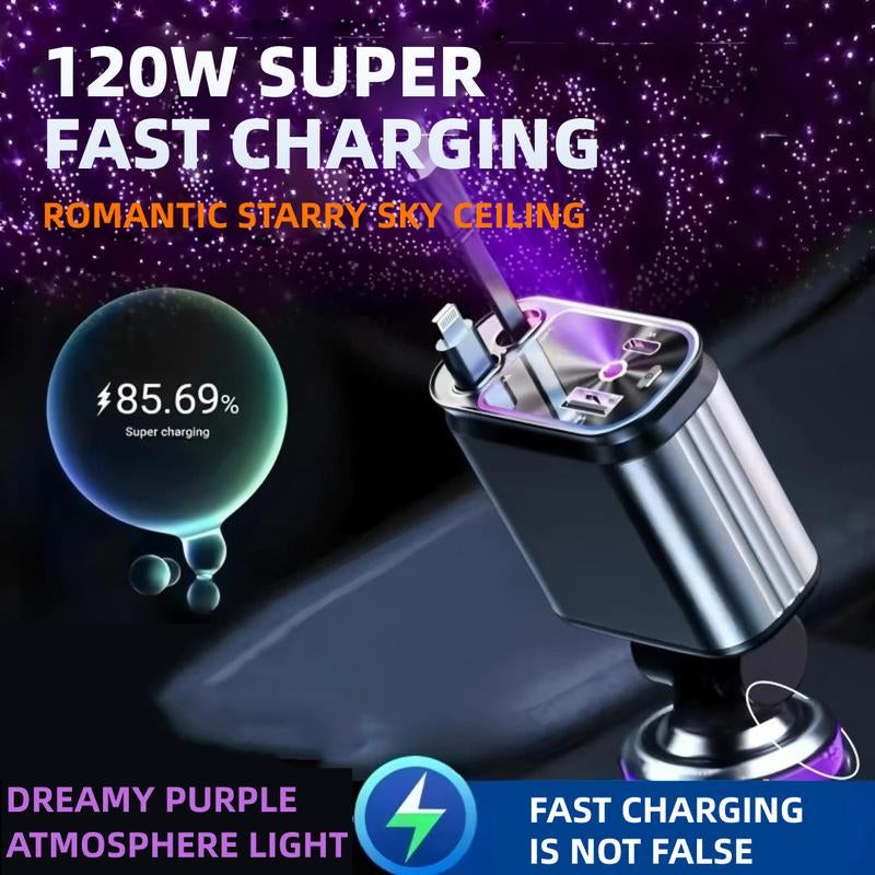 120W Super Fast Charging with 4-in-1 USB Type-C & Lightning Cables for All Smartphones