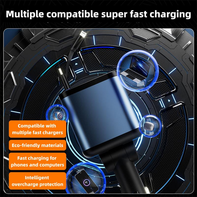 120W Super Fast Charging with 4-in-1 USB Type-C & Lightning Cables for All Smartphones